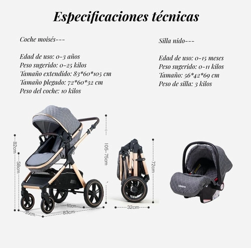 COCHE CUNA LUBABYCAS CON SILLA NIDO Y ACCESORIOS GRIS - 9