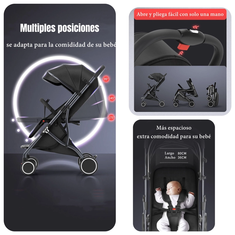 COCHE PASEO LUBABYCAS COMPACTO CON ACCESORIOS BLACK NEGRO - 3