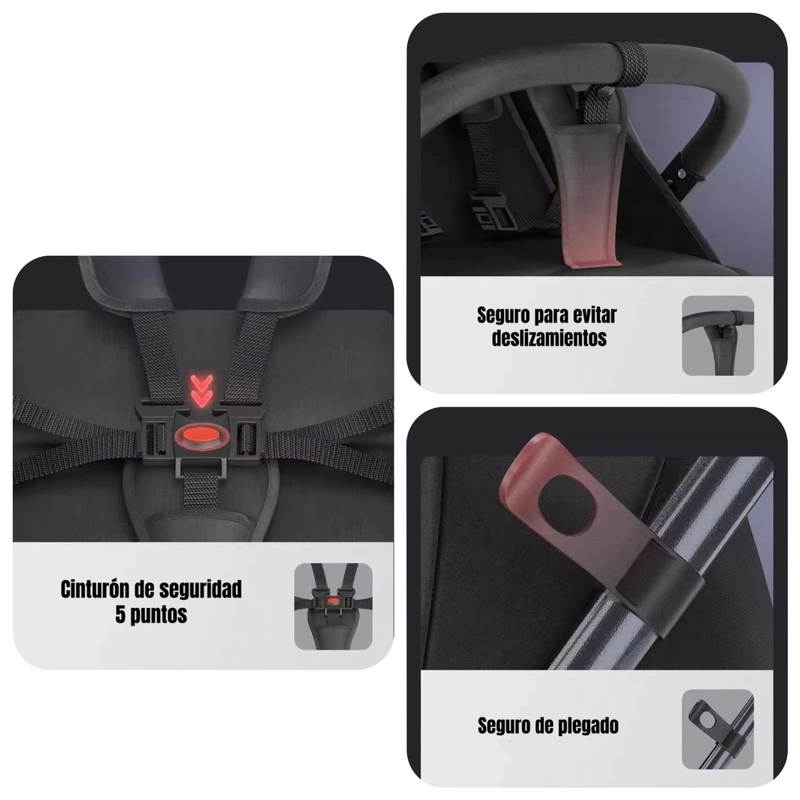 COCHE PASEO LUBABYCAS COMPACTO CON ACCESORIOS BLACK NEGRO - 6