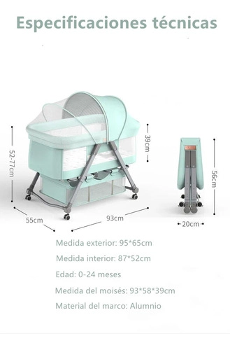 CUNA LUBABYCAS PRO ACERO INOXIDABLE VERDE BEBÉ CON ACCESORIOS - 8