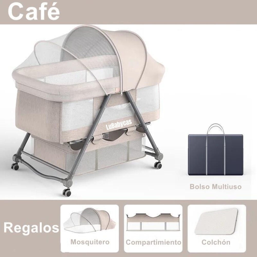 CUNA LUBABYCAS PRO ACERO INOXIDABLE CAFÉ BEBÉ CON ACCESORIOS - 2