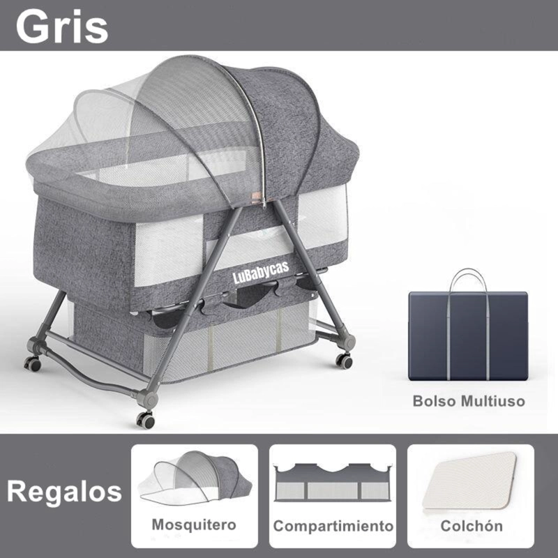 CUNA MOISÉS LUBABYCAS PRO ACERO INOXIDABLE GRIS CON ACCESORIOS - 2
