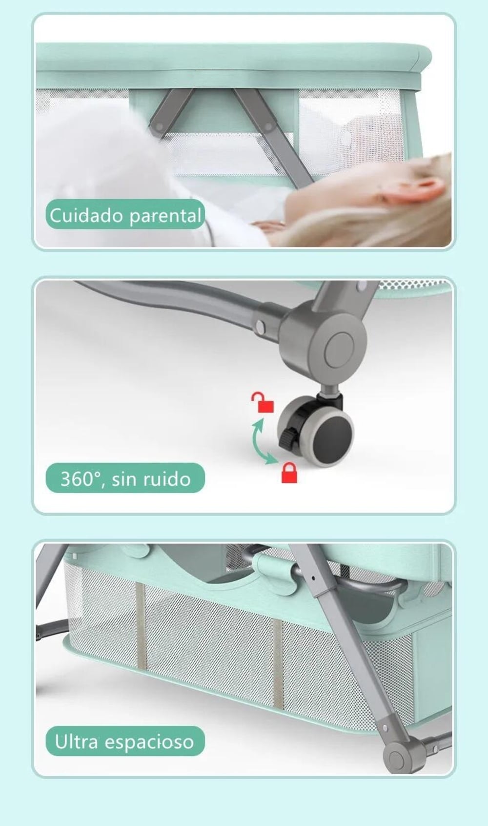 CUNA LUBABYCAS PRO ACERO INOXIDABLE ROSADA BEBÉ CON ACCESORIOS - 5