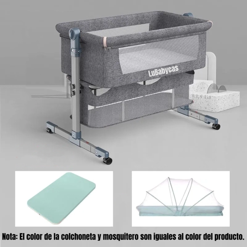 CUNA COLECHO LUBABYCAS LUXURY ACERO INOXIDABLE GRIS BEBÉ CON MOSQUITERO - 2