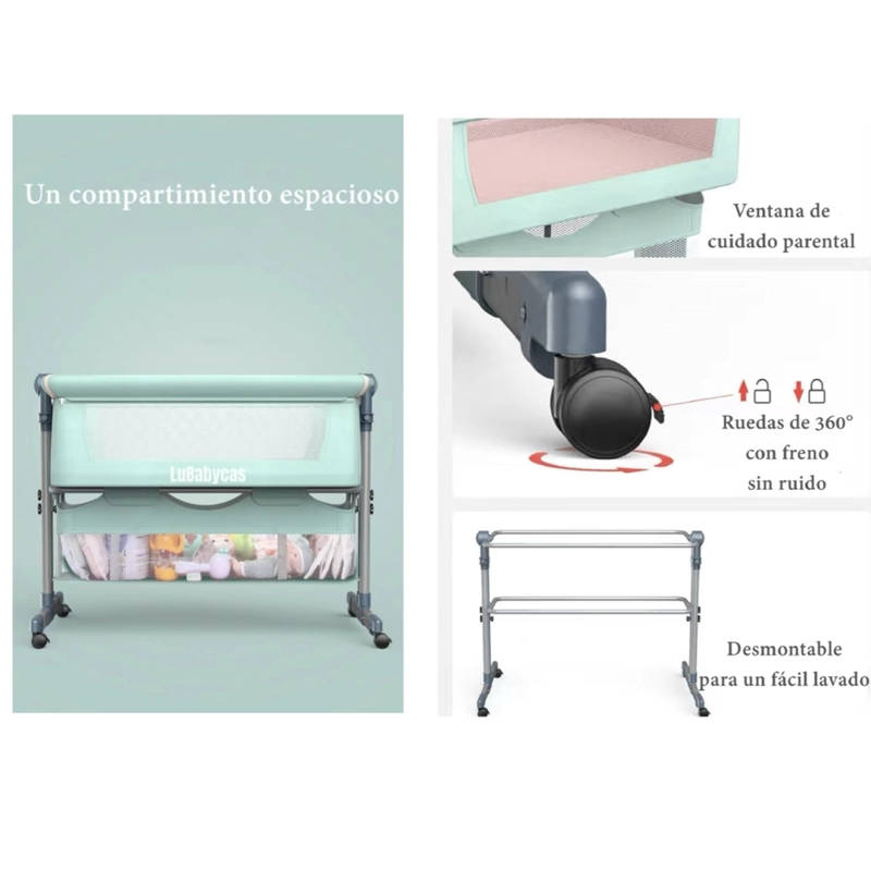 CUNA COLECHO LUBABYCAS LUXURY ACERO INOXIDABLE GRIS BEBÉ CON MOSQUITERO - 7