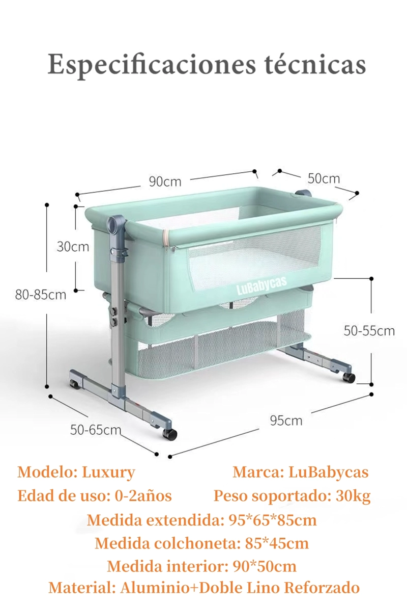 CUNA COLECHO LUBABYCAS LUXURY ACERO INOXIDABLE GRIS BEBÉ CON MOSQUITERO - 8
