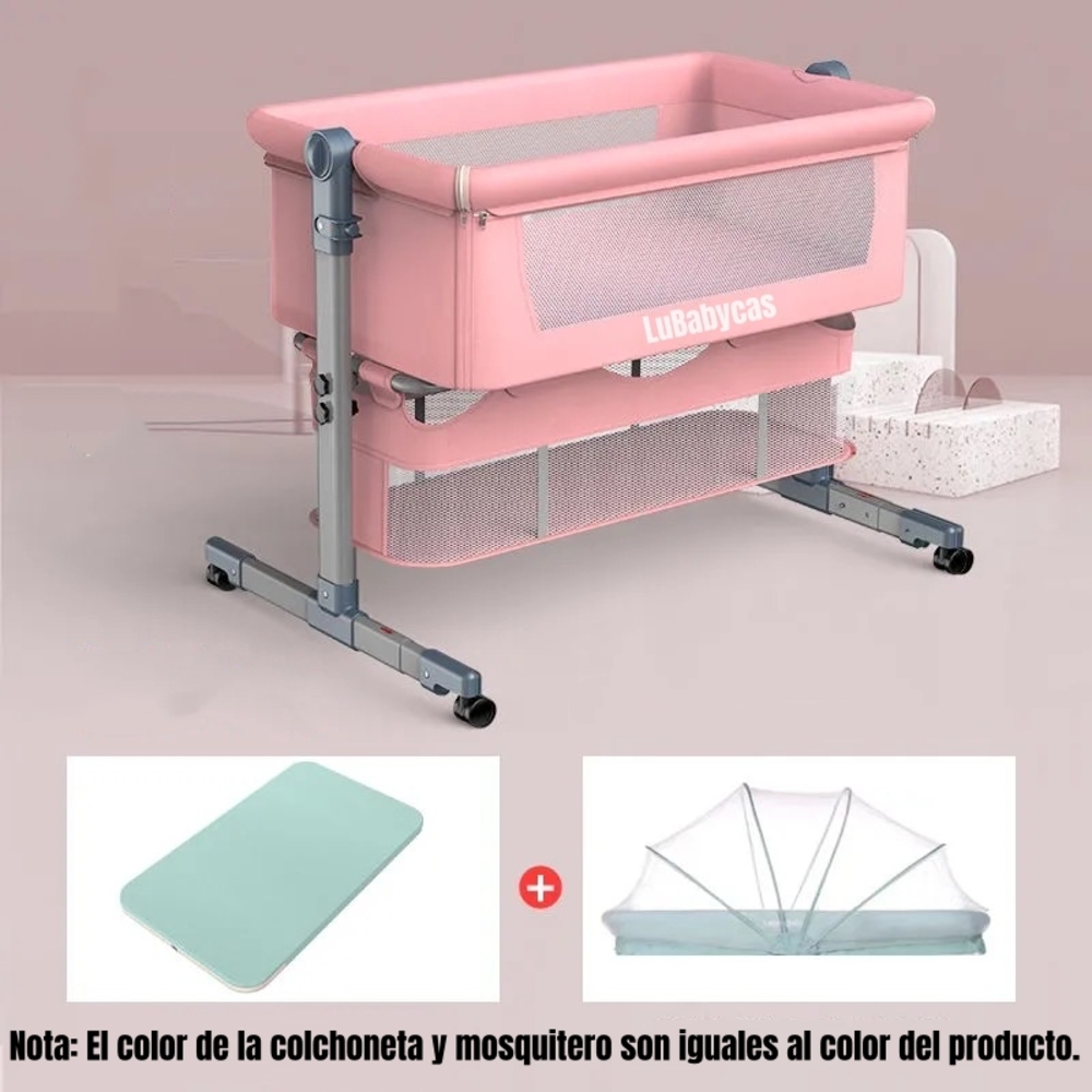 CUNA COLECHO LUBABYCAS LUXURY ACERO INOXIDABLE ROSADA BEBÉ CON MOSQUITERO - 2