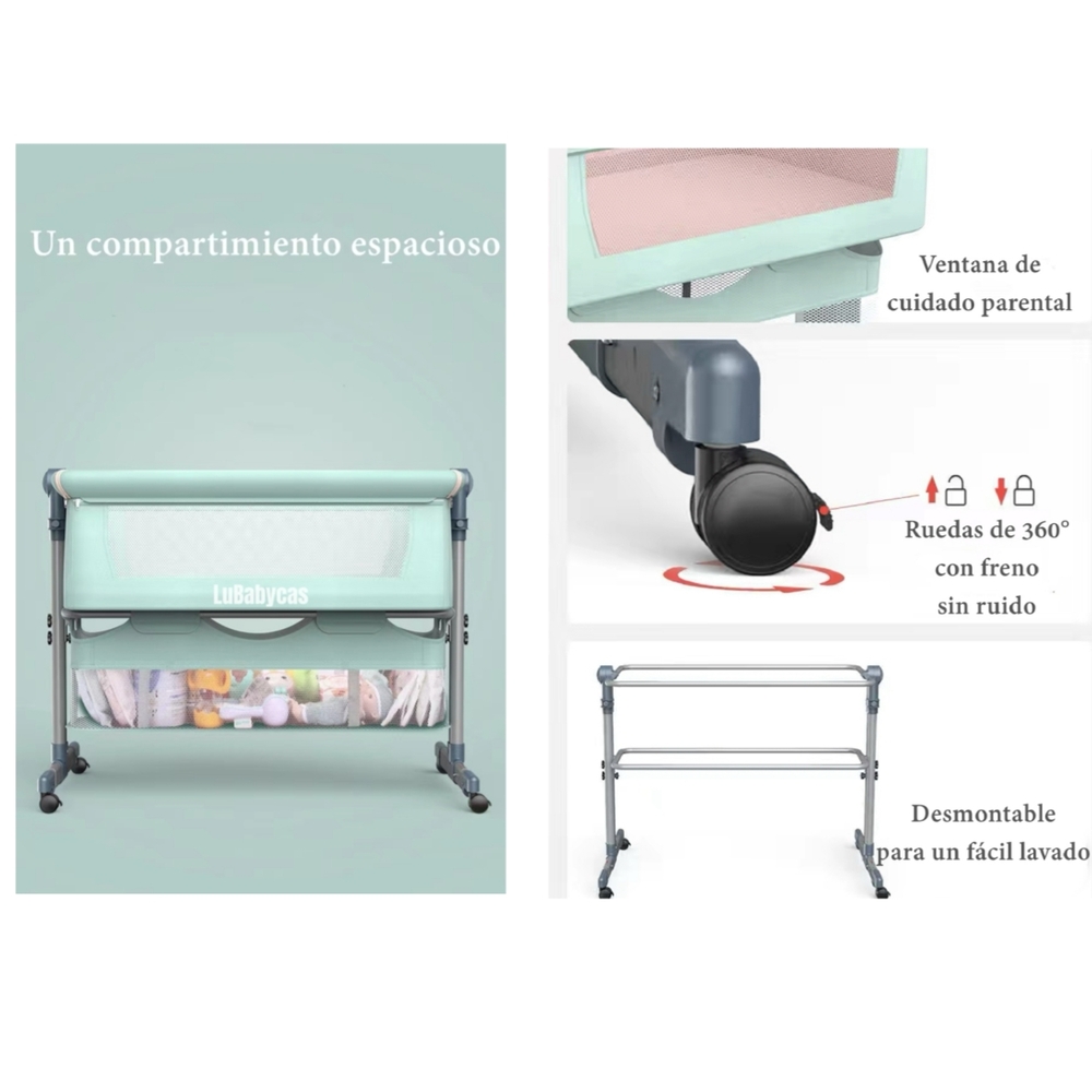 CUNA COLECHO LUBABYCAS LUXURY ACERO INOXIDABLE ROSADA BEBÉ CON MOSQUITERO - 7