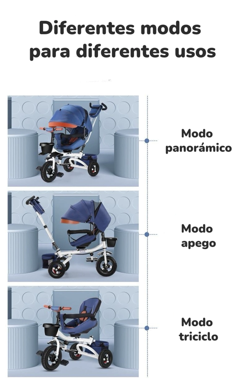 TRICICLO REVERSIBLE Y PLEGABLE CON ACCESORIOS AZUL LUBABYCAS - 4