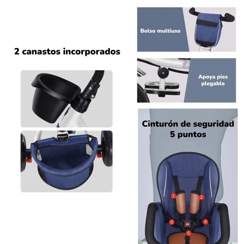 TRICICLO REVERSIBLE Y PLEGABLE CON ACCESORIOS AZUL LUBABYCAS - 5