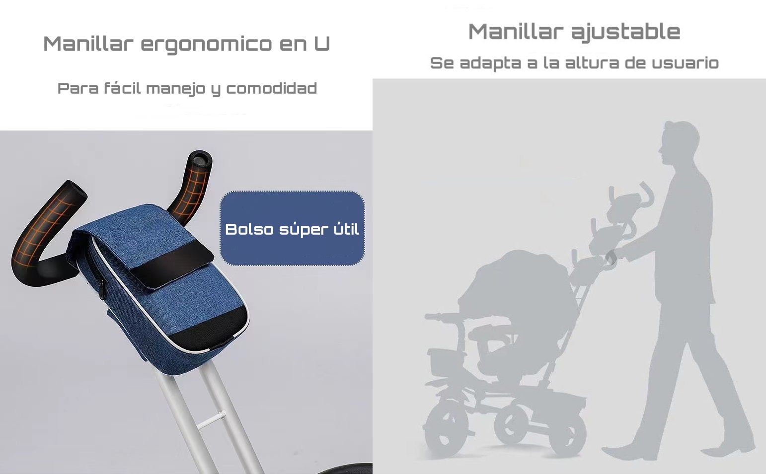 TRICICLO REVERSIBLE Y PLEGABLE CON ACCESORIOS GRIS LUBABYCAS - 7