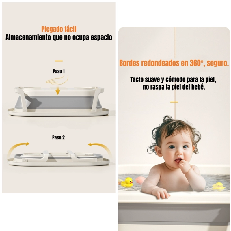 BAÑERA LUBABYCAS PLEGABLE CON TERMÓMETRO COJIN Y MÁS ACCESORIOS ROSADO - 2
