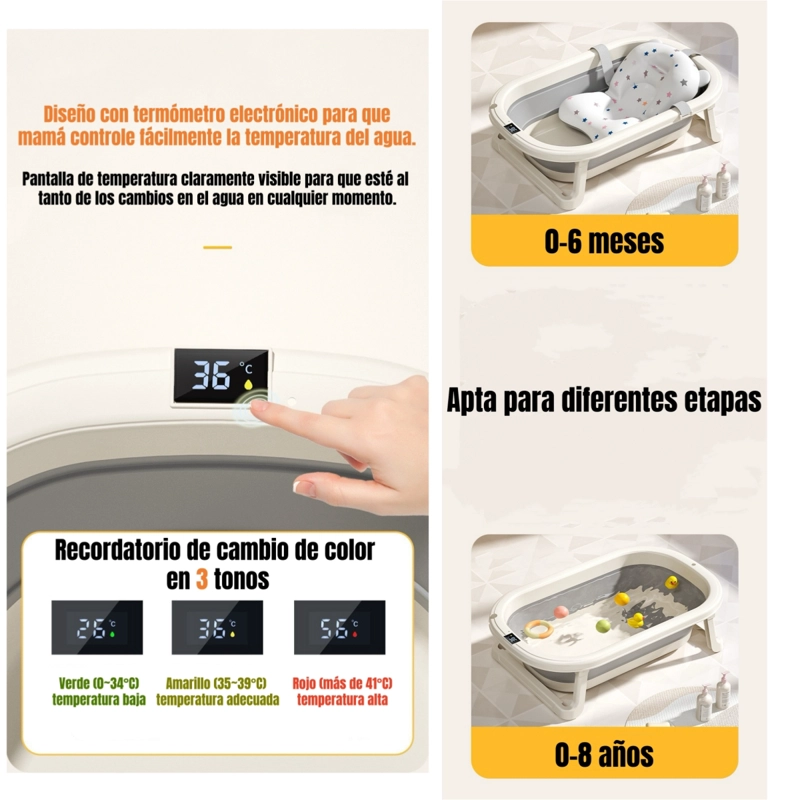 BAÑERA LUBABYCAS PLEGABLE CON TERMÓMETRO COJIN Y MÁS ACCESORIOS ROSADO - 4
