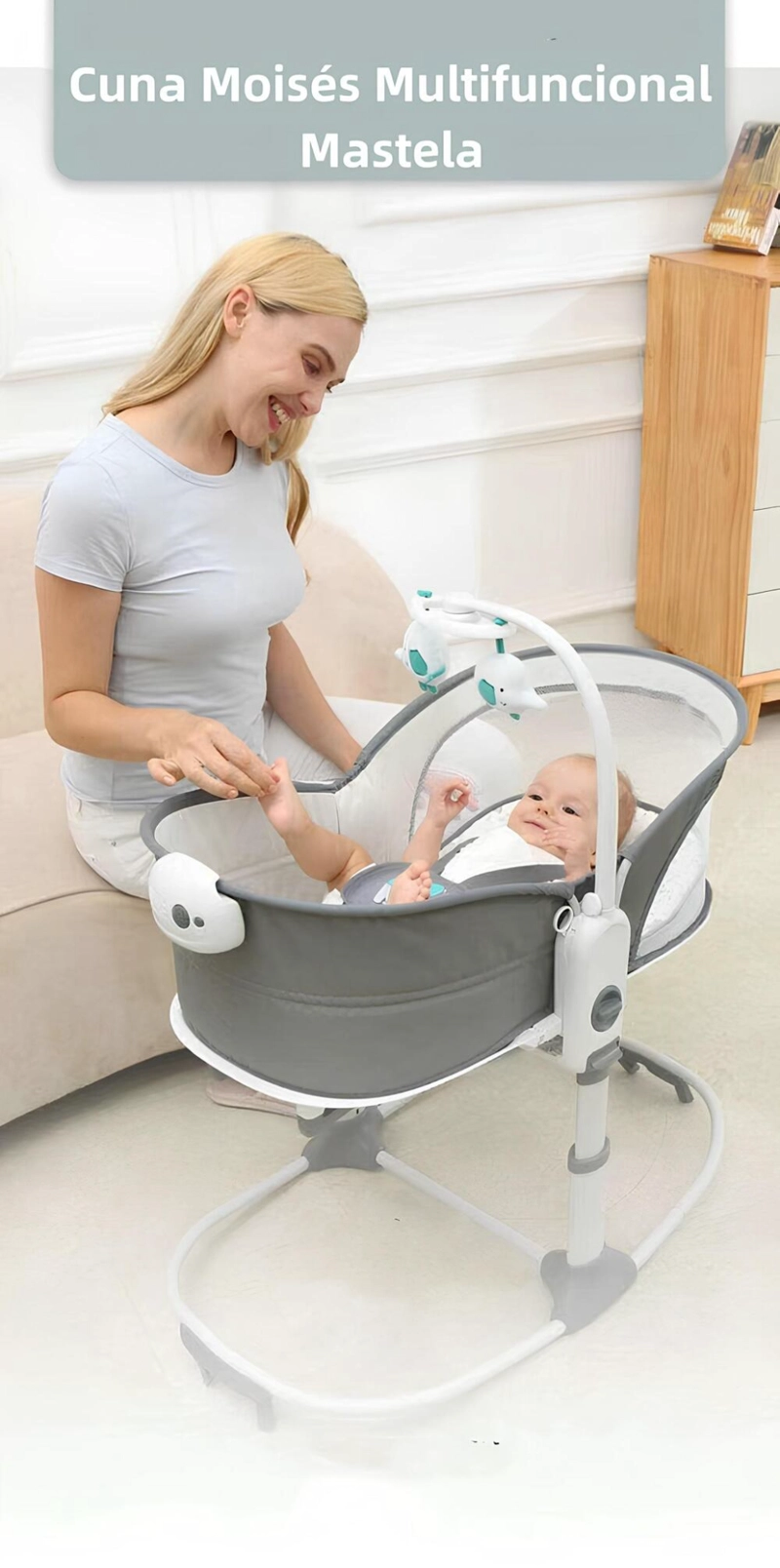CUNA MOISÉS Y COLUMPIO INGENUITY MASTELA ACERO GRIS CON VIBRACIÓN 2 EN 1 - 3