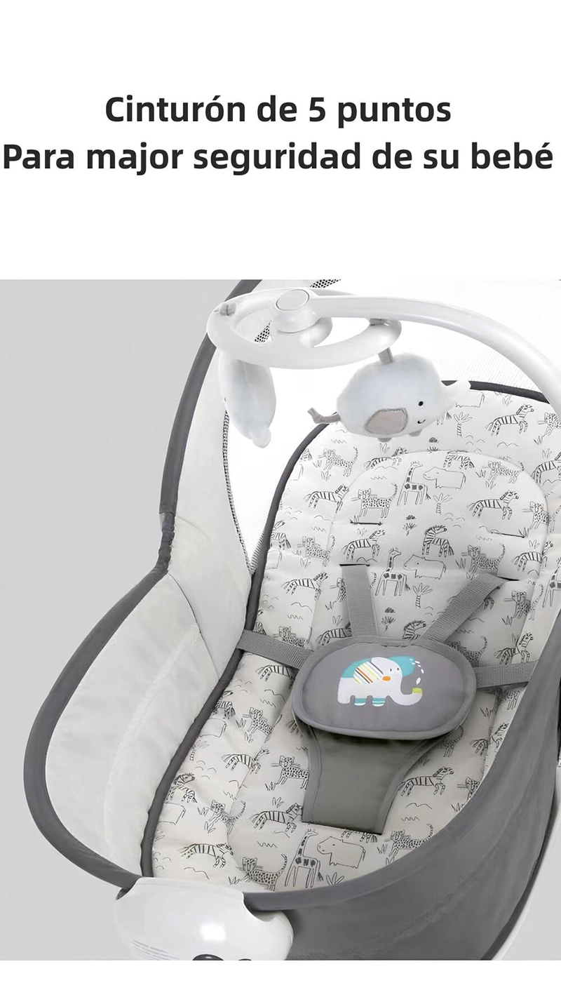 CUNA MOISÉS Y COLUMPIO INGENUITY MASTELA ACERO GRIS CON VIBRACIÓN 2 EN 1 - 6