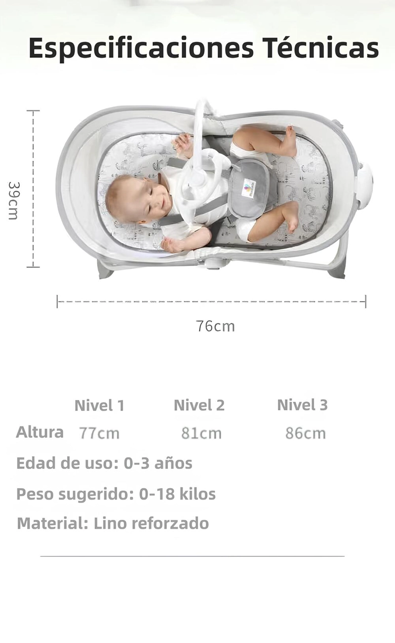 CUNA MOISÉS Y COLUMPIO INGENUITY MASTELA ACERO GRIS CON VIBRACIÓN 2 EN 1 - 8