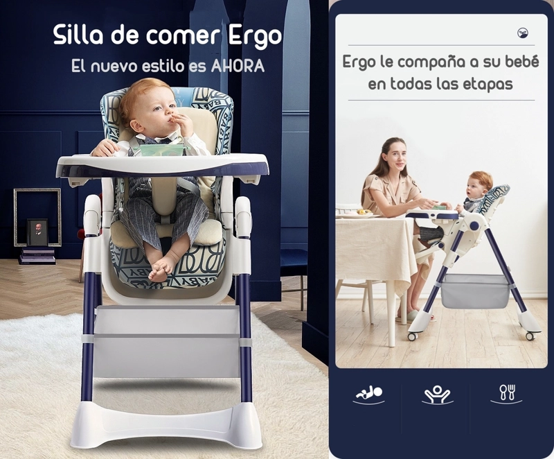 SILLA COMER LUBABYCAS MULTIPOSICIONES CON RUEDAS ROSADO - 2