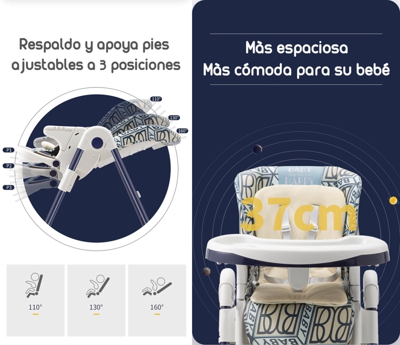 SILLA COMER LUBABYCAS MULTIPOSICIONES CON RUEDAS ROSADO - 3