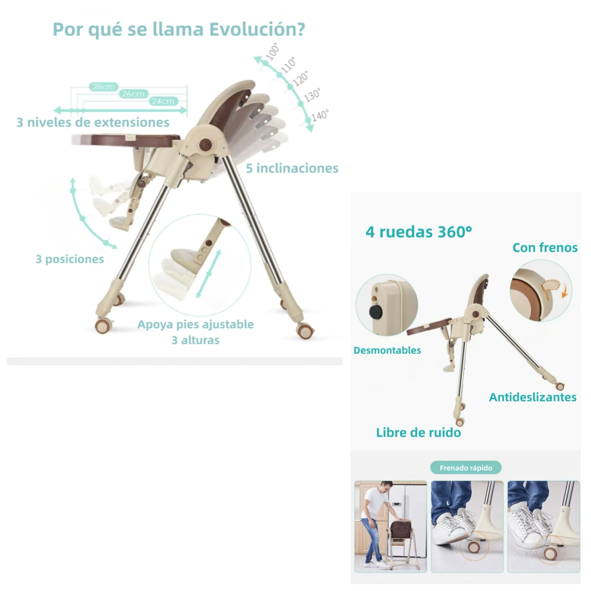 SILLA COMER LUBABYCAS MULTIPOSICIONES PLEGABLE DORADA DORADO - 4