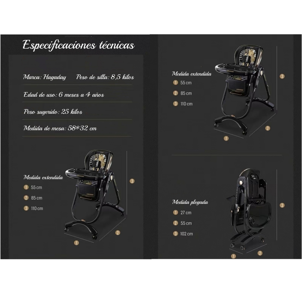 SILLA COMER LUBABYCAS LUJOSA RECLINABLE HAGADAY NEGRO - 8
