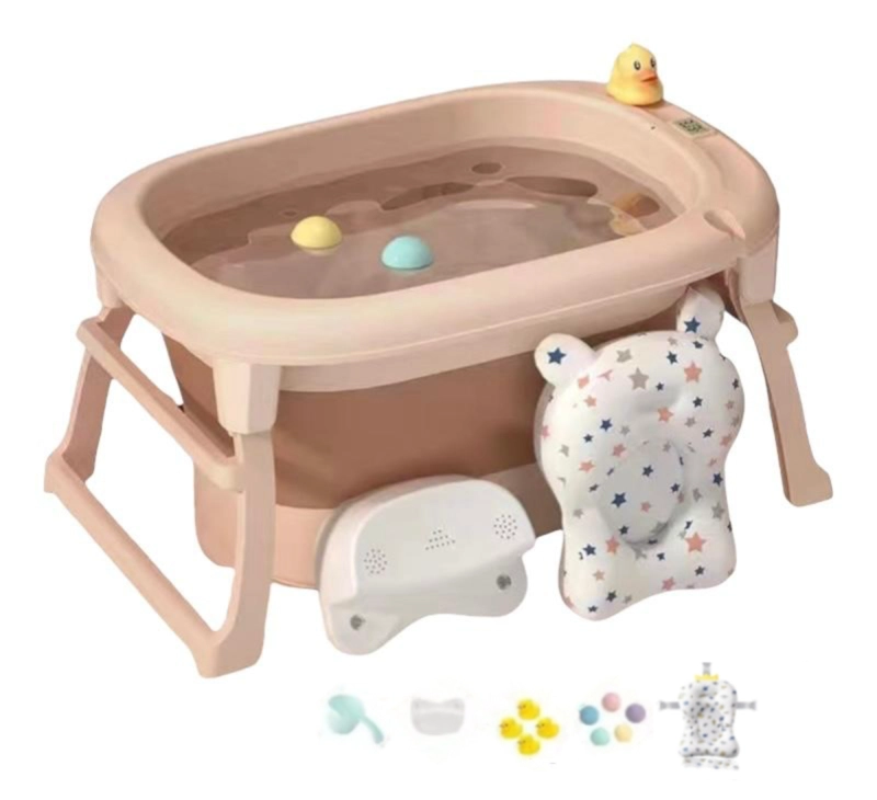 BAÑERA LUBABYCAS CON COJIN TERMÓMETRO MÁS ACCESORIOS ROSADO - 1