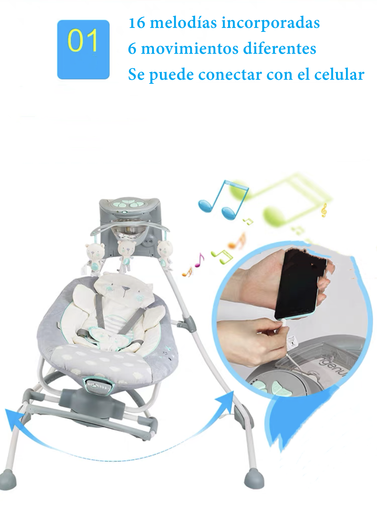 COLUMPIO INGENUITY MECEDORA ELECTRICO 360° LUBABYCAS GRIS - 3