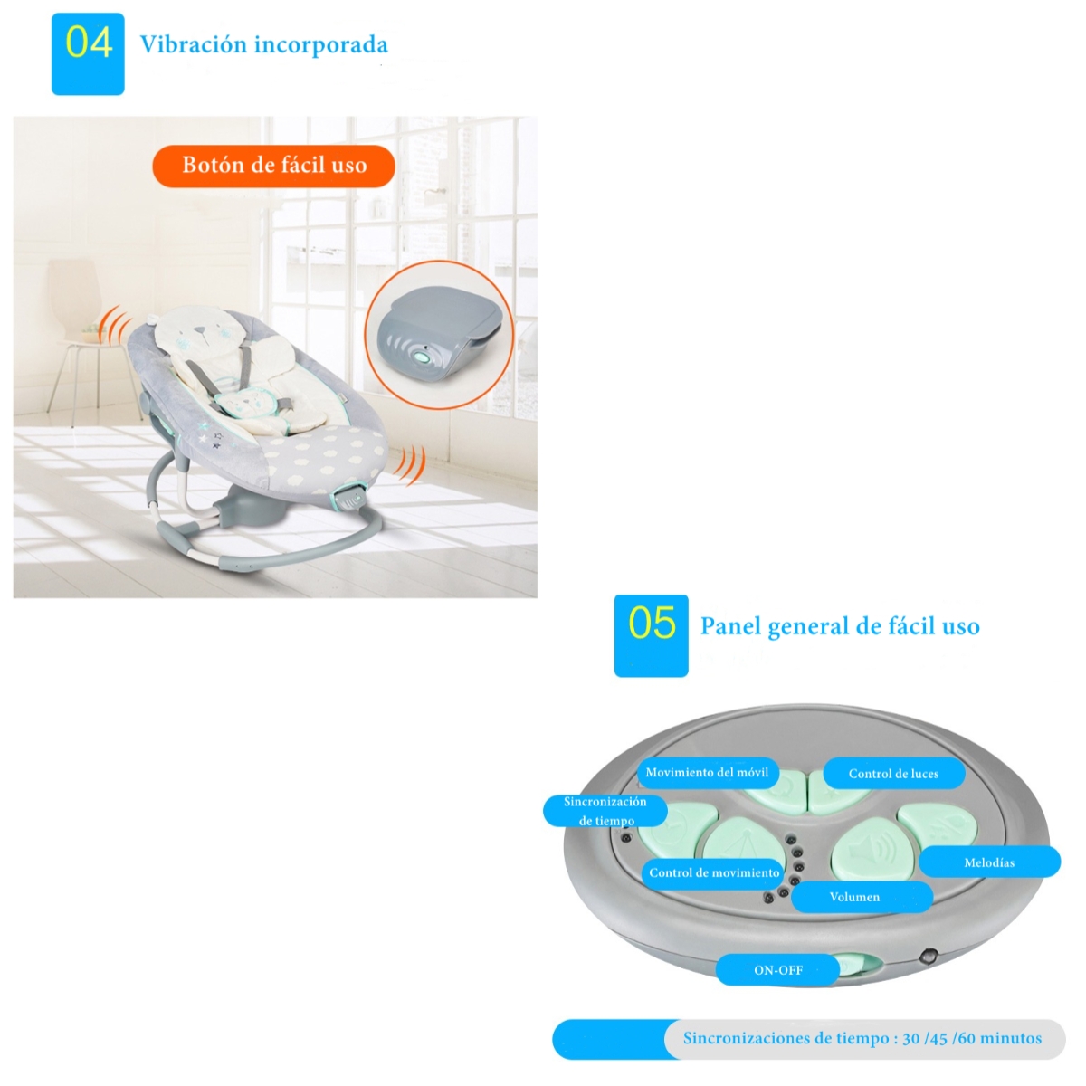 COLUMPIO INGENUITY MECEDORA ELECTRICO 360° LUBABYCAS GRIS - 6