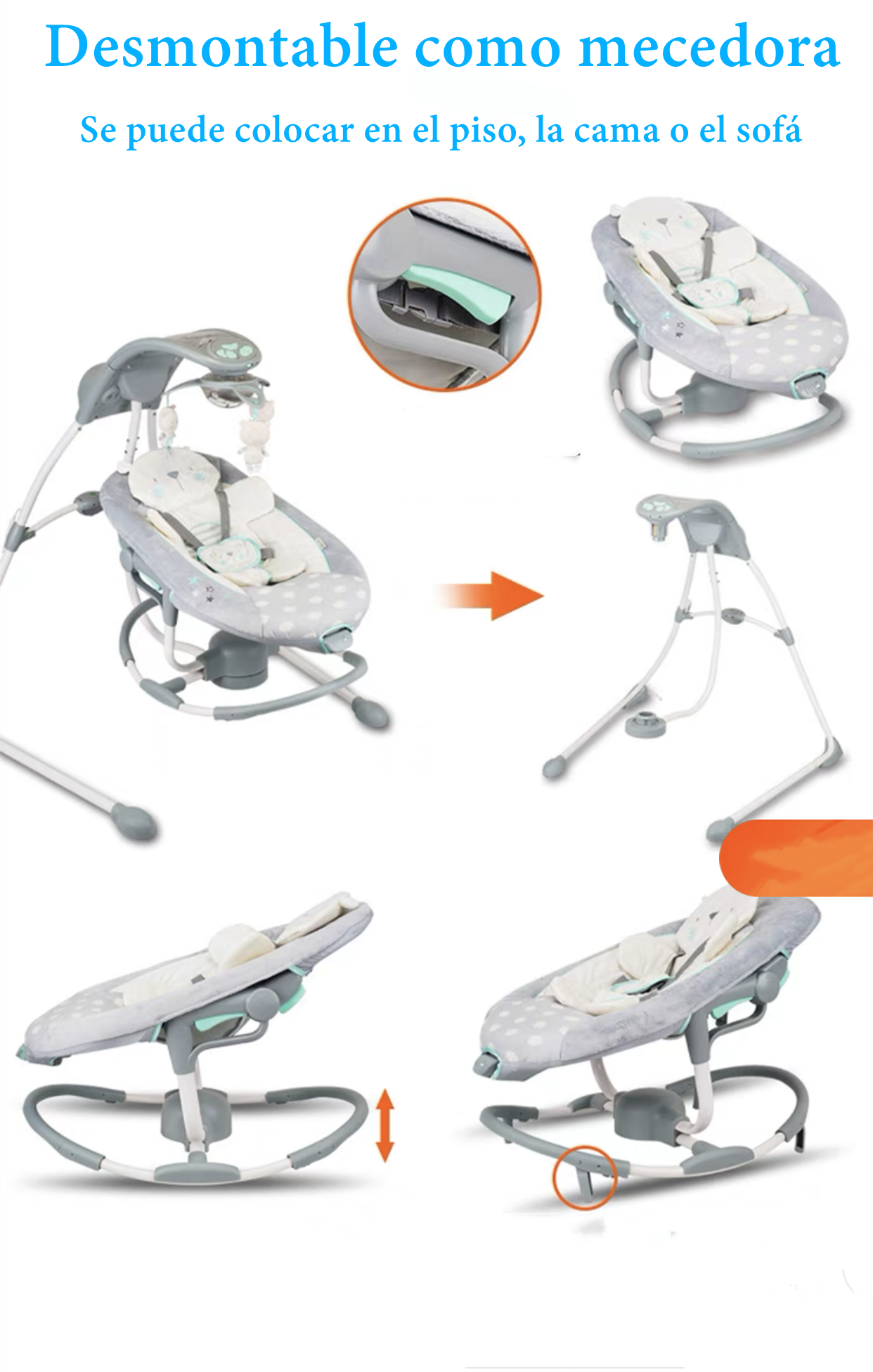 COLUMPIO INGENUITY MECEDORA ELECTRICO 360° LUBABYCAS GRIS - 7