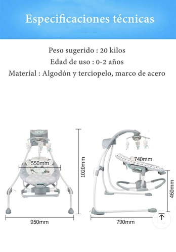 COLUMPIO INGENUITY MECEDORA ELECTRICO 360° LUBABYCAS GRIS - 9
