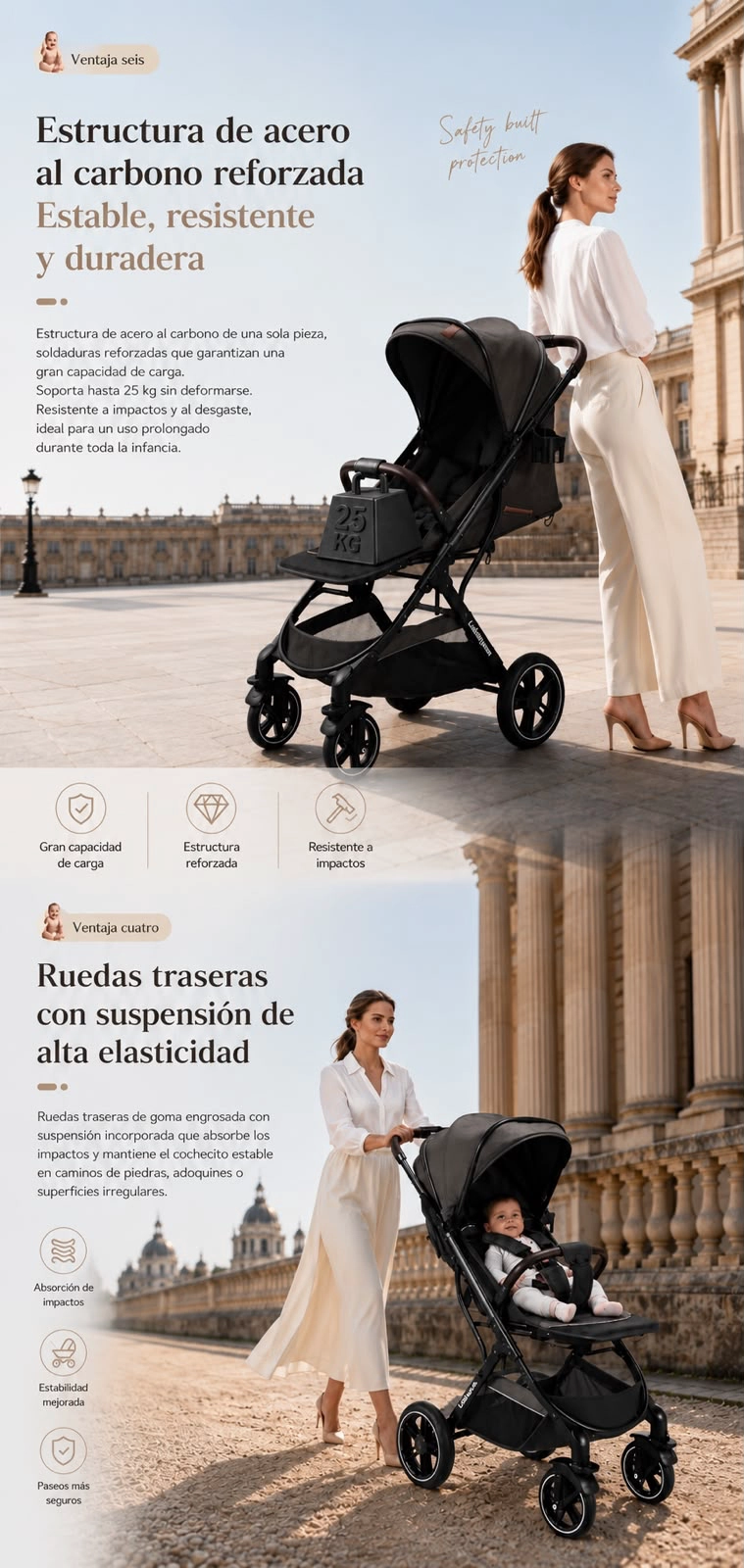 COCHE PASEO LUBABYCAS CON CUBRE PIES GRIS - 4