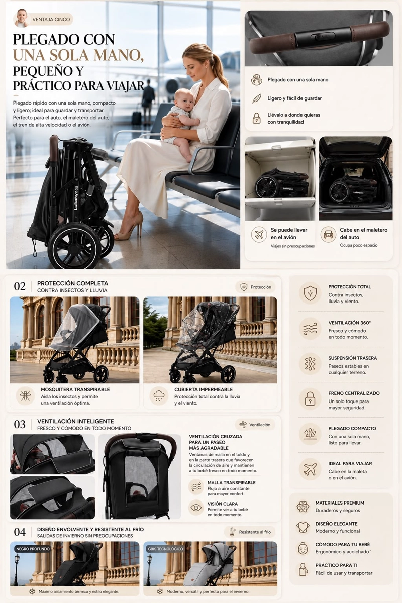 COCHE PASEO LUBABYCAS CON CUBRE PIES GRIS - 7