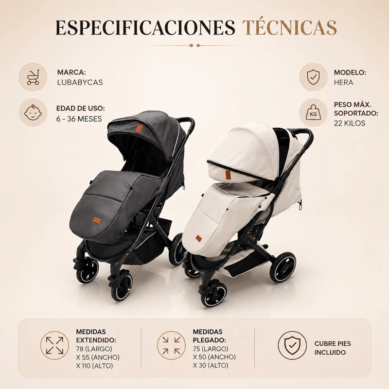 COCHE PASEO LUBABYCAS CON CUBRE PIES GRIS - 8
