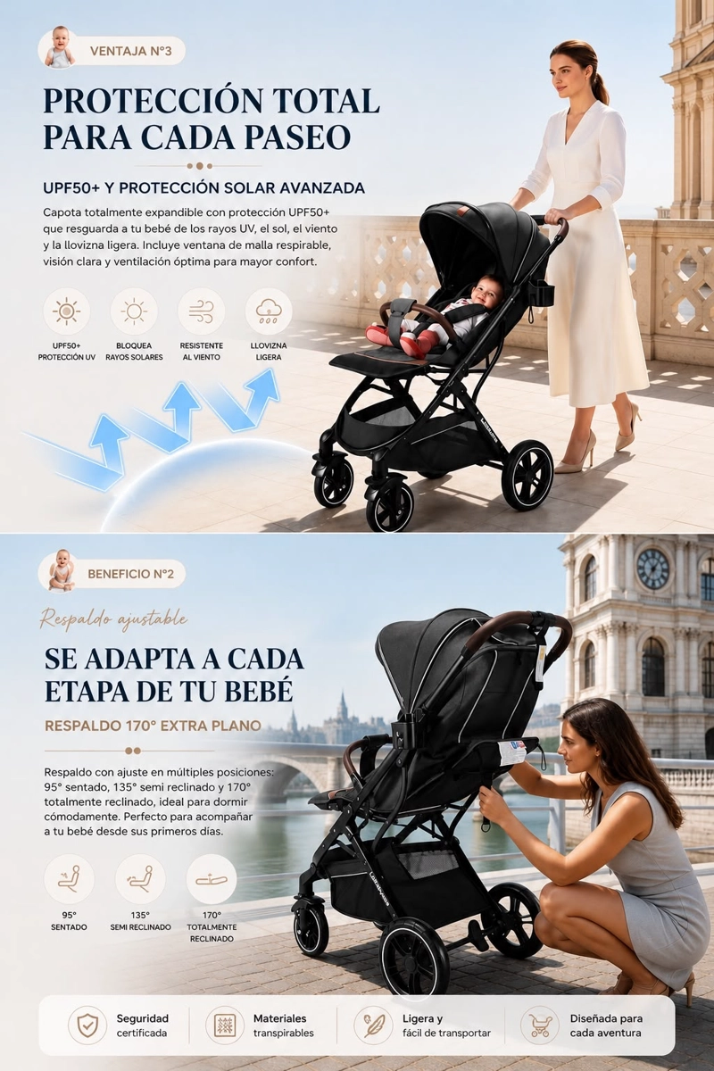 COCHE PASEO LUBABYCAS CON CUBRE PIES NEGRO - 5