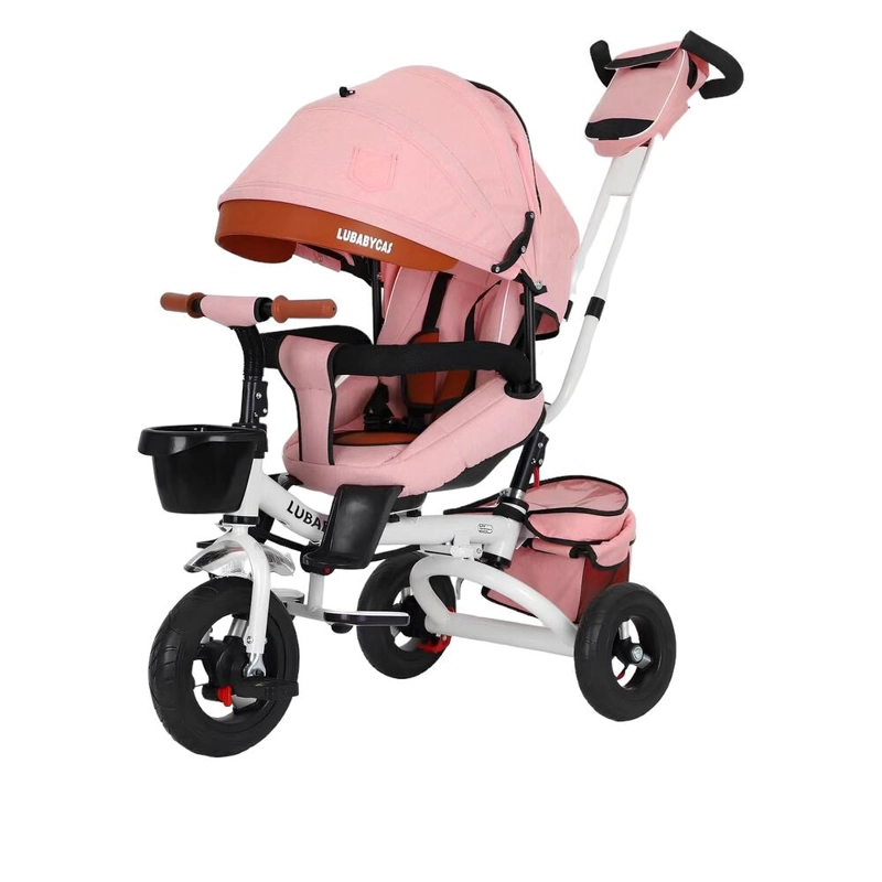 TRICICLO LUBABYCAS MULTIFUNCIONAL PLEGABLE RECLINABLE ROSADO - 1