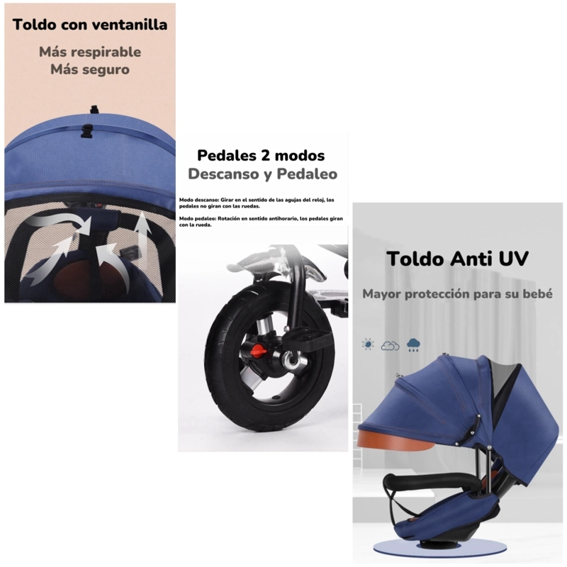 TRICICLO LUBABYCAS MULTIFUNCIONAL PLEGABLE RECLINABLE ROSADO - 6