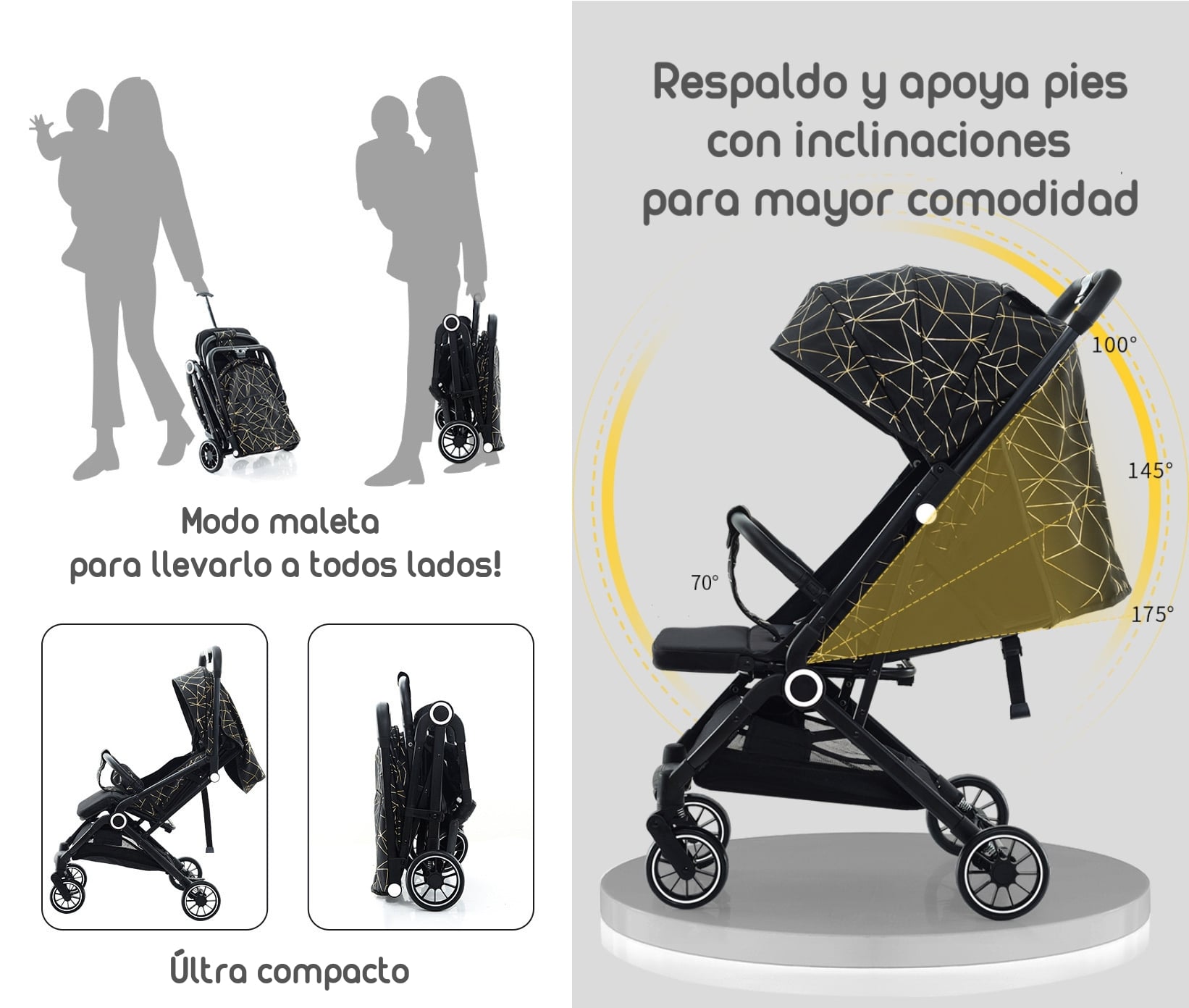 COCHE PASEO LUBABYCAS ÚLTRA COMPACTO BLACK NEGRO - 3