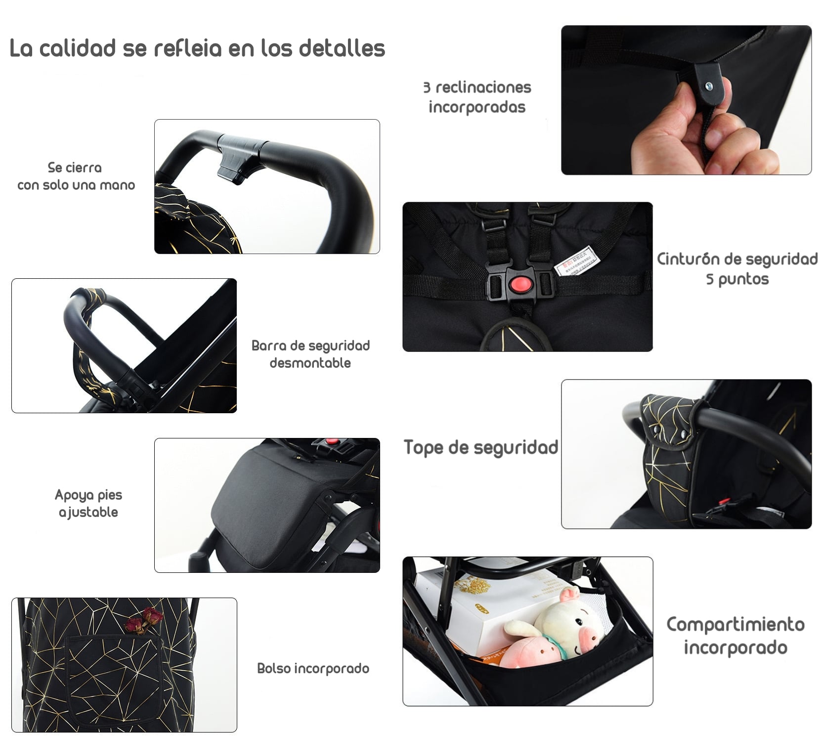 COCHE PASEO LUBABYCAS ÚLTRA COMPACTO BLACK NEGRO - 6