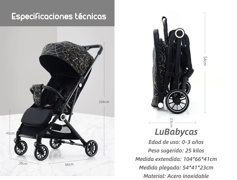 COCHE PASEO LUBABYCAS ÚLTRA COMPACTO BLACK NEGRO - 8