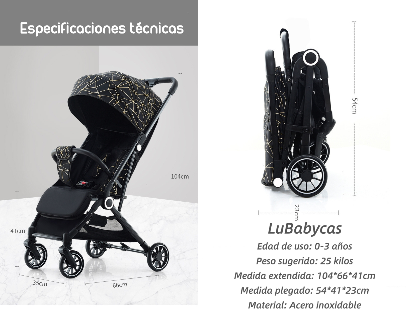 COCHE PASEO LUBABYCAS ÚLTRA COMPACTO BLACK NEGRO - 8