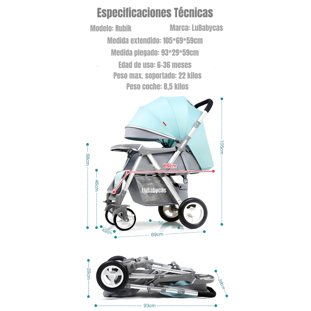 COCHE PASEO LUBABYCAS REVERSIBLE RUBIK GRIS - 8