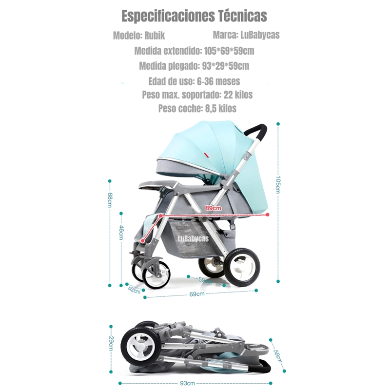 COCHE PASEO LUBABYCAS REVERSIBLE RUBIK NEGRO - 8