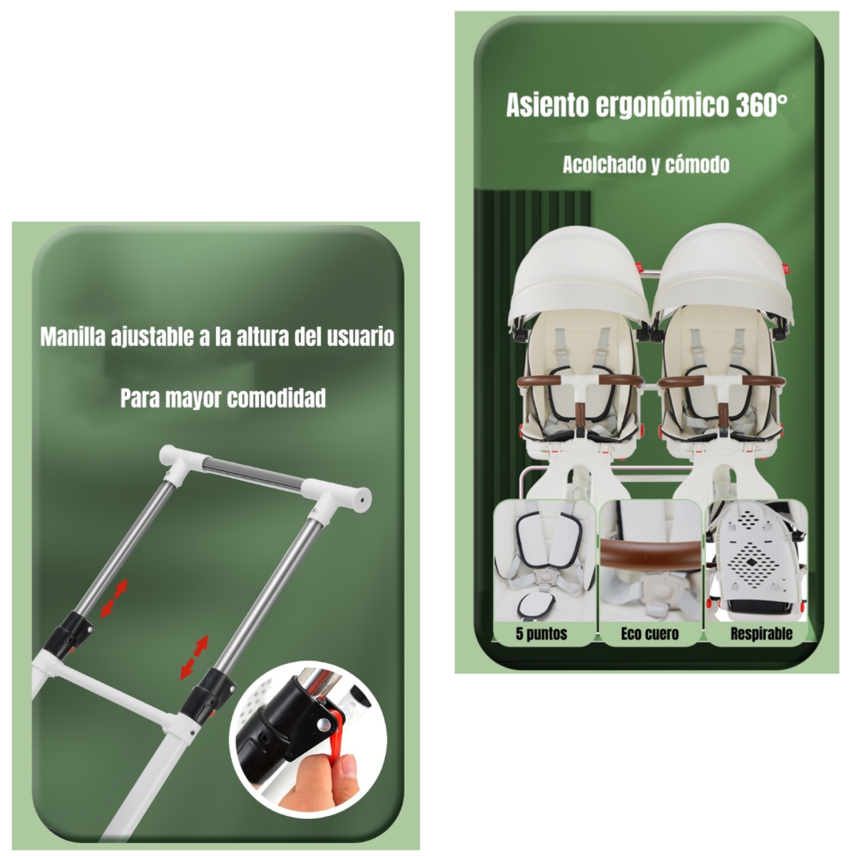 COCHE DOBLE CON MESITA DE COMER RECLINABLE BLANCO LUBABYCAS - 4