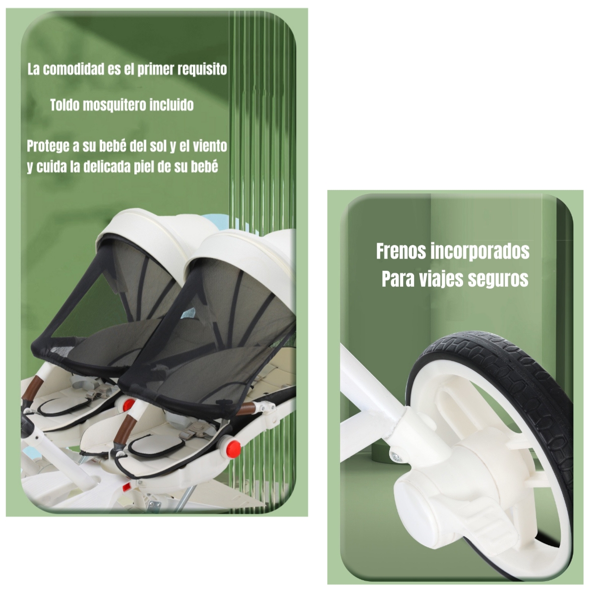 COCHE DOBLE CON MESITA DE COMER RECLINABLE BLANCO LUBABYCAS - 6