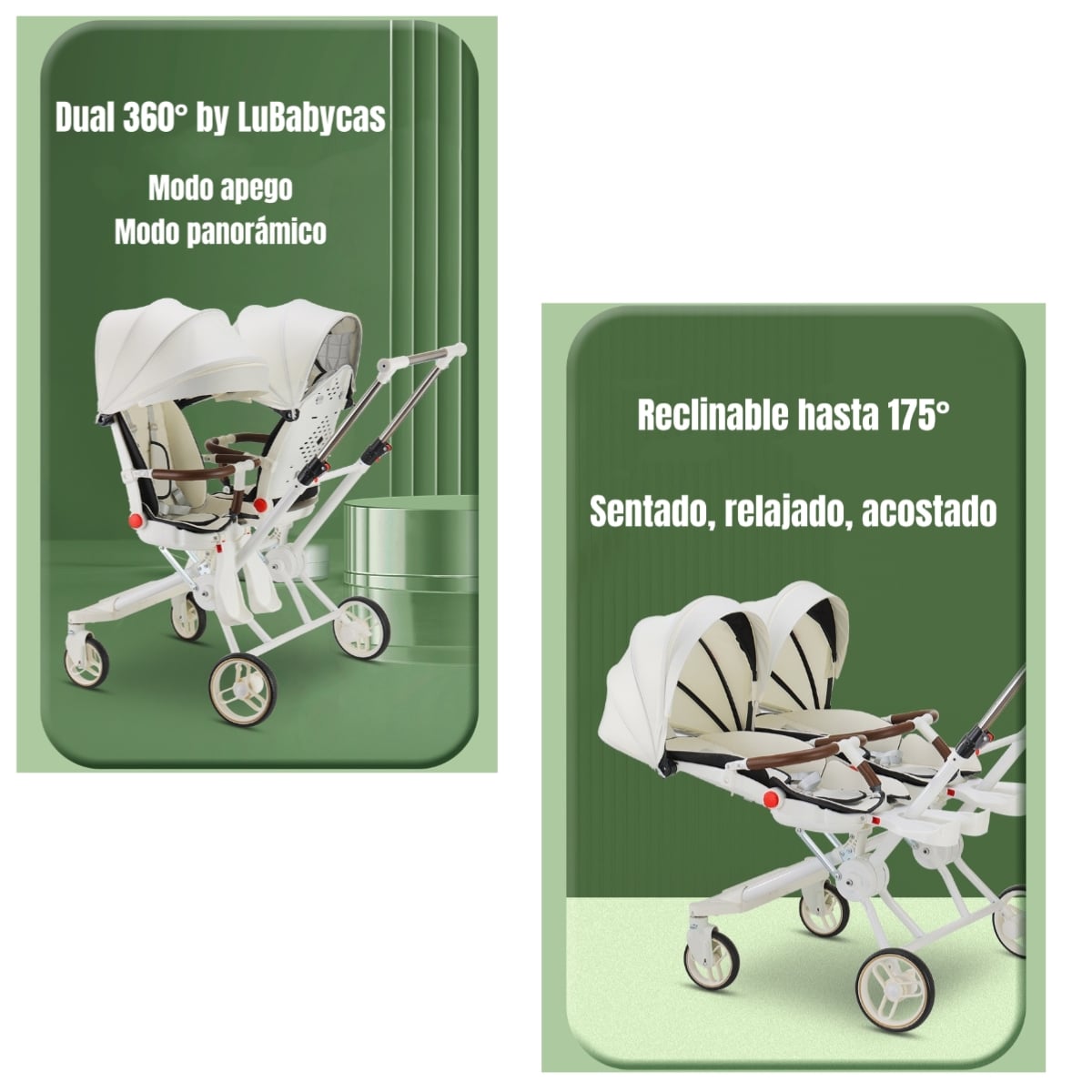 COCHE DOBLE CON MESITA DE COMER RECLINABLE NEGRO LUBABYCAS - 3