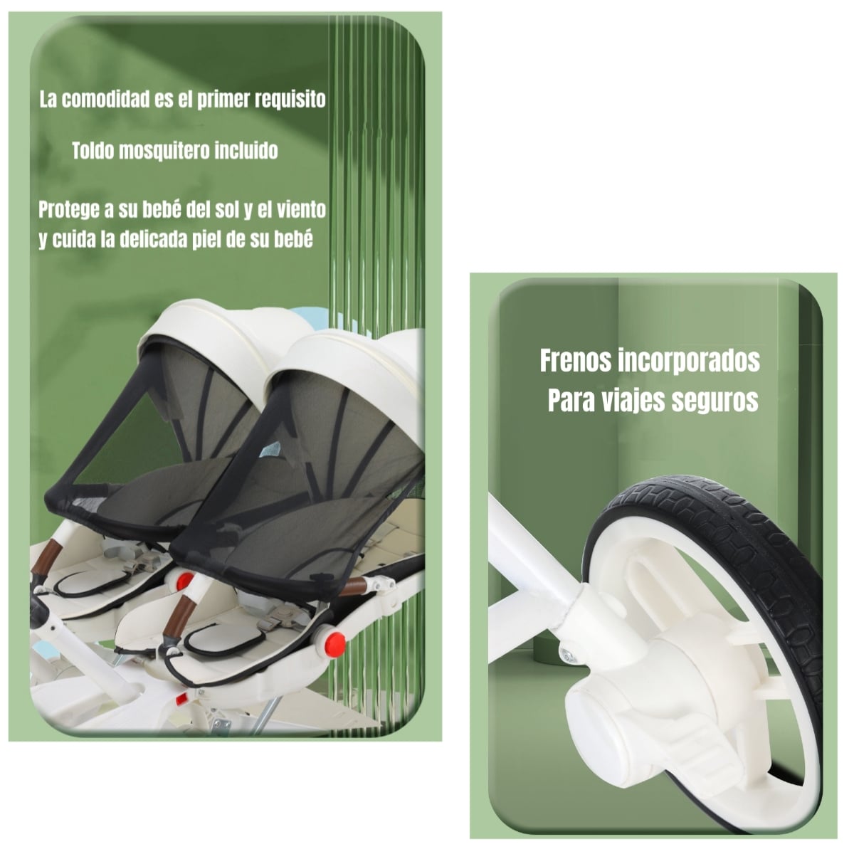 COCHE DOBLE CON MESITA DE COMER RECLINABLE NEGRO LUBABYCAS - 5