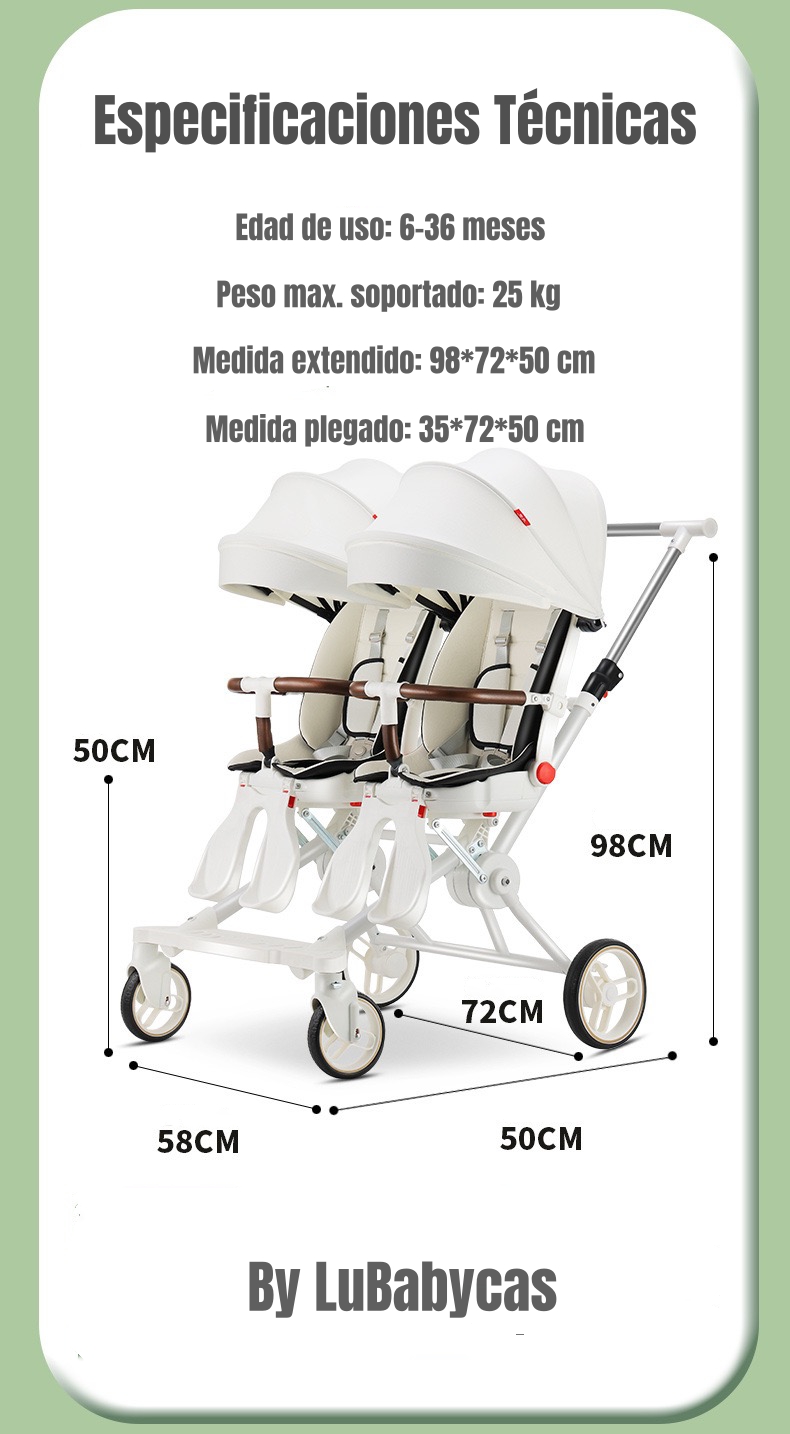 COCHE DOBLE CON MESITA DE COMER RECLINABLE NEGRO LUBABYCAS - 8