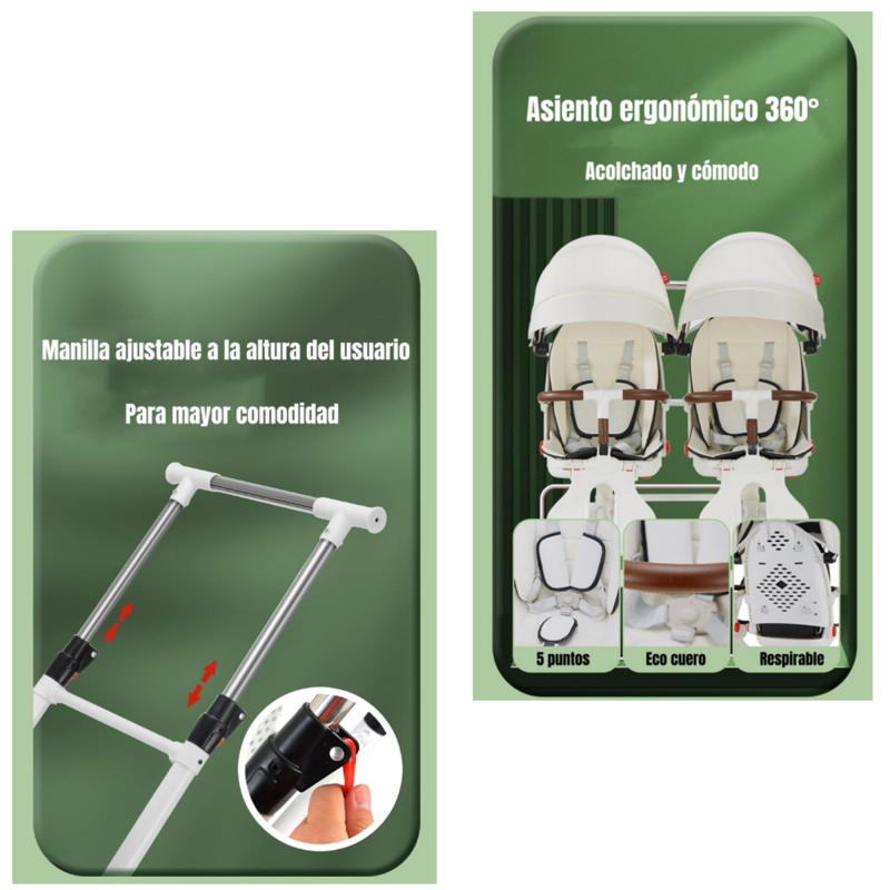 COCHE DOBLE RECLINABLE Y MESA DE COMER DUAL GRIS LUBABYCAS - 4
