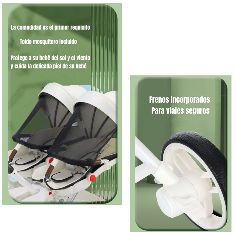 COCHE DOBLE RECLINABLE Y MESA DE COMER DUAL GRIS LUBABYCAS - 5