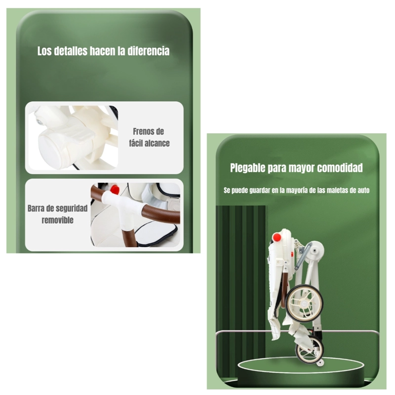 COCHE DOBLE RECLINABLE Y MESA DE COMER DUAL GRIS LUBABYCAS - 7