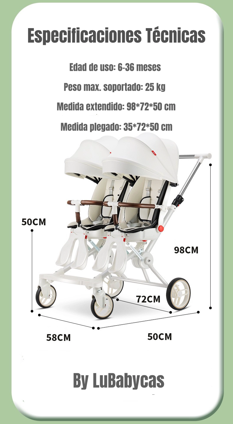 COCHE DOBLE RECLINABLE Y MESA DE COMER DUAL GRIS LUBABYCAS - 8